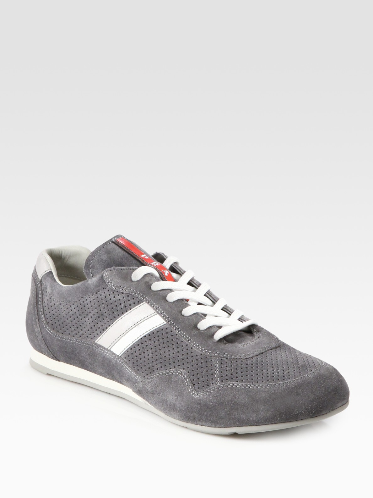 Lyst - Prada Suede Leather Lace Up Sneakers in Gray for Men