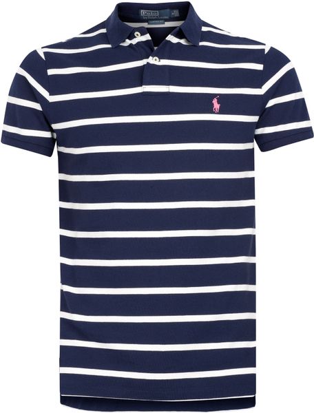 Polo Ralph Lauren Navy and White Stripe Polo Shirt in Blue for Men ...