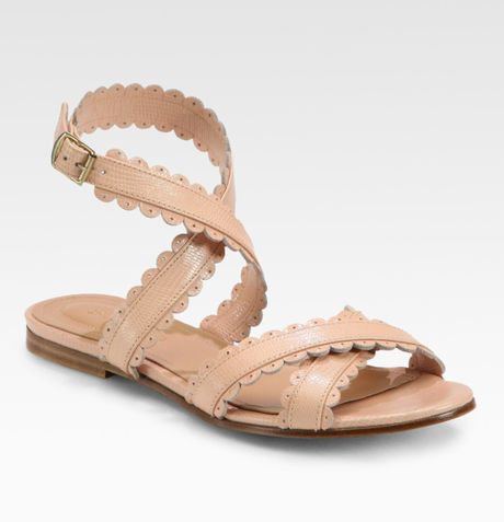 See By Chloé Leather Scallop Edge Flat Sandals in Pink (rose) | Lyst