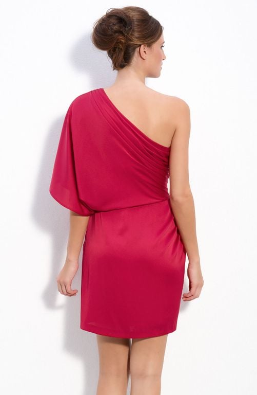 Aidan Mattox Charmeuse One Shoulder Dress in Red (cranberry)