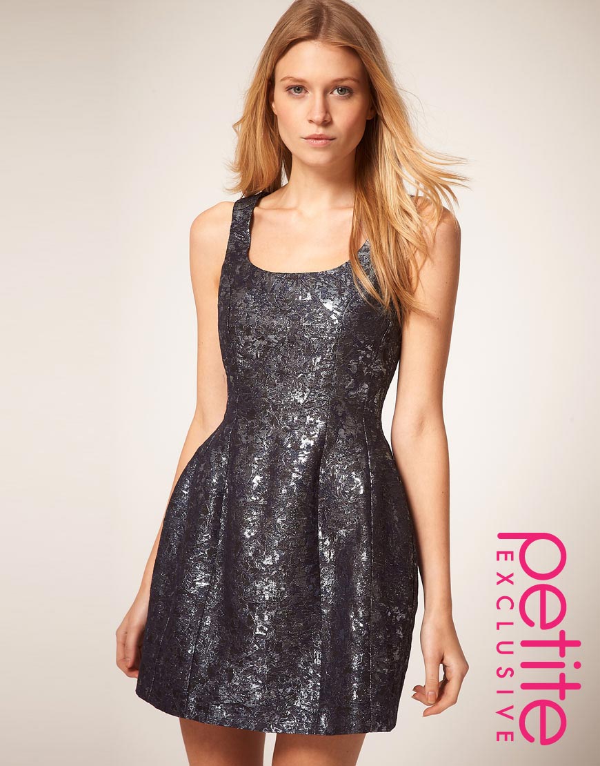 Asos collection Asos Petite Exclusive Party Dress in Metallic in Blue
