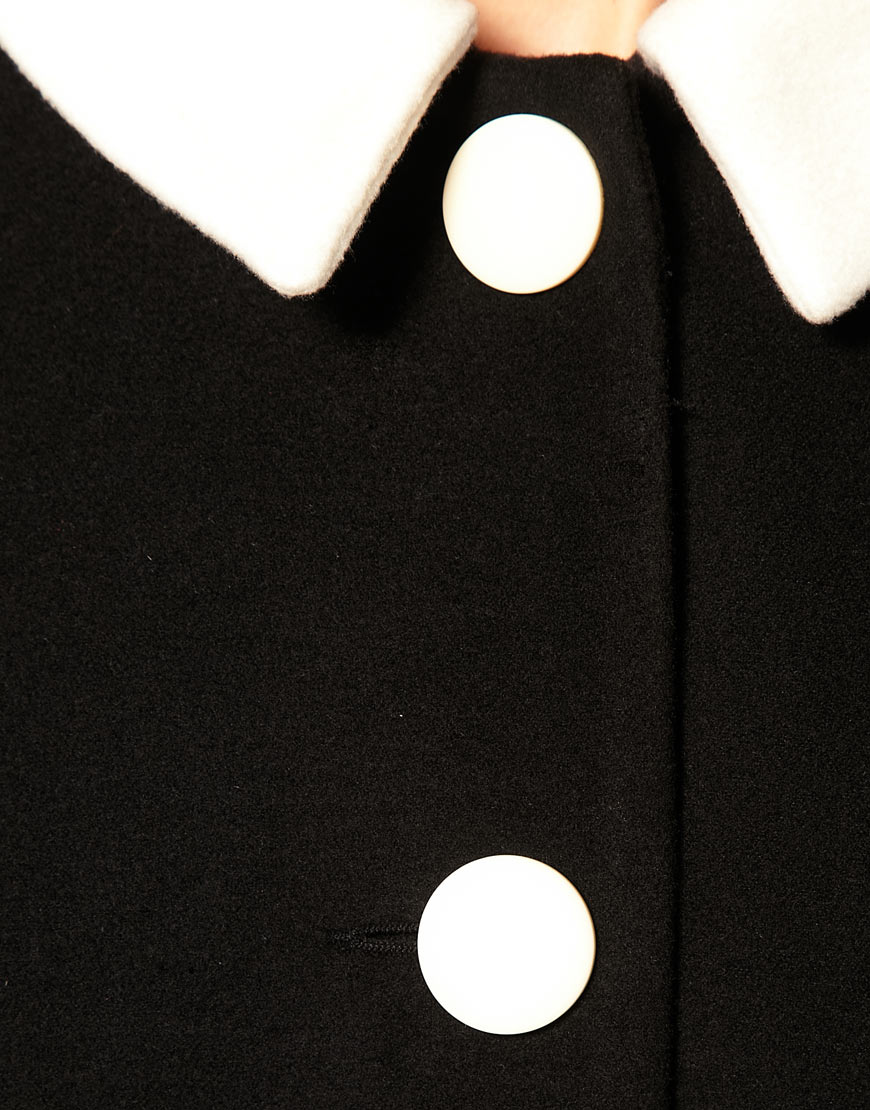 Asos collection Dolly Coat with Contrast Colour and Buttons in Black (blackandcream) | Lyst