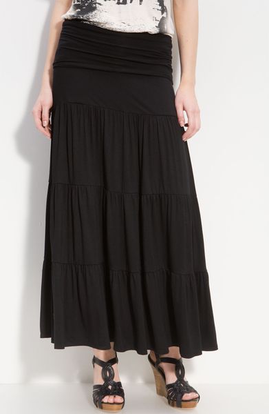 Bobeau Tiered Maxi Skirt in Black | Lyst