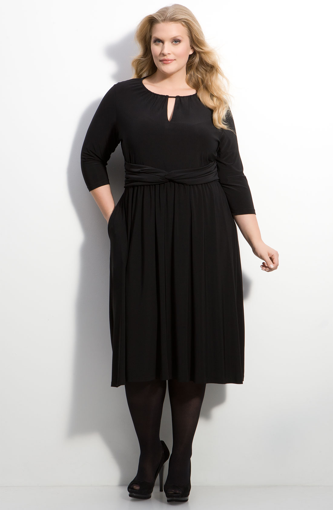 Ellen Tracy Drawstring Neck Matte Jersey Dress in Black | Lyst