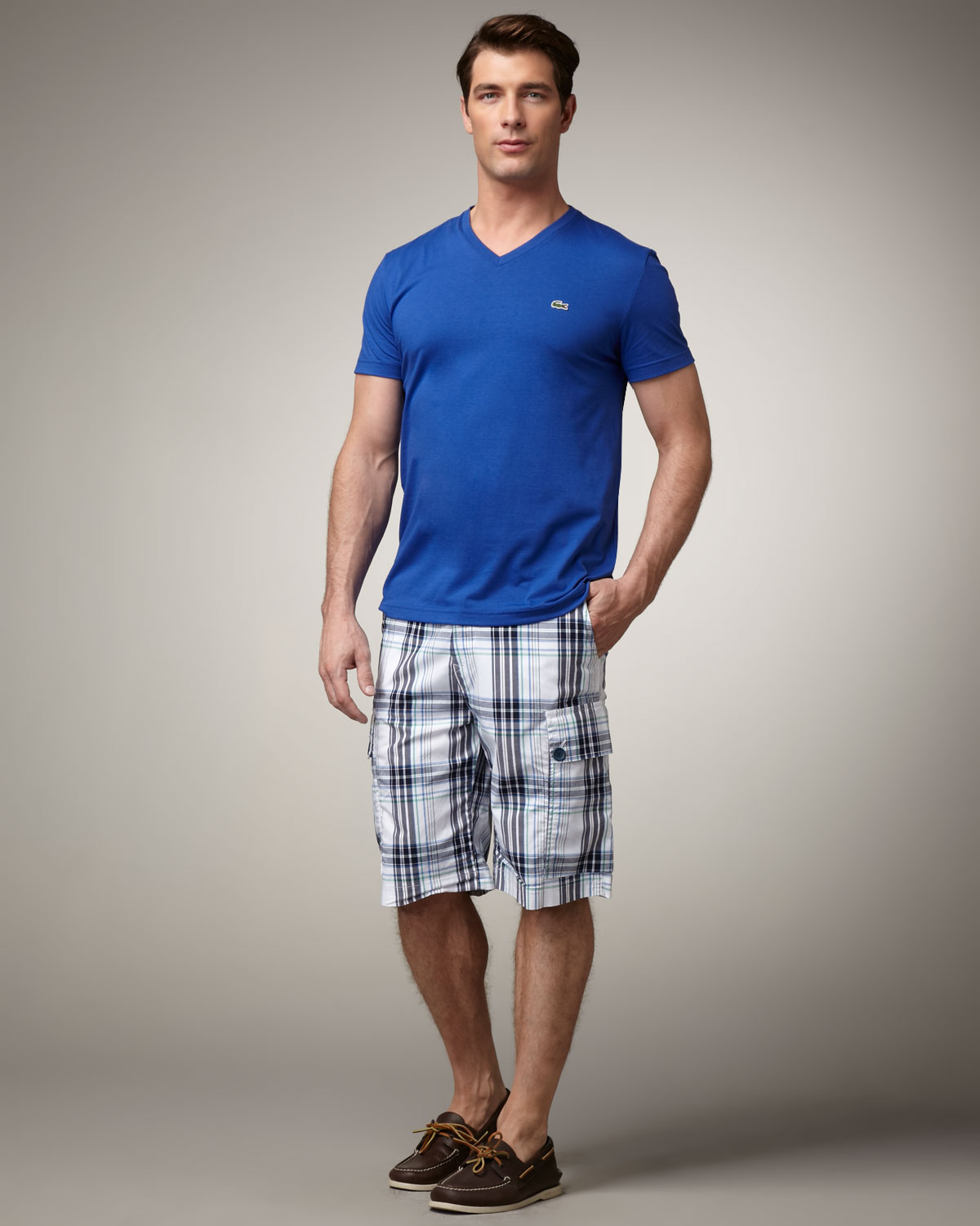 Lacoste Plaid Cargo Shorts in Blue for Men | Lyst