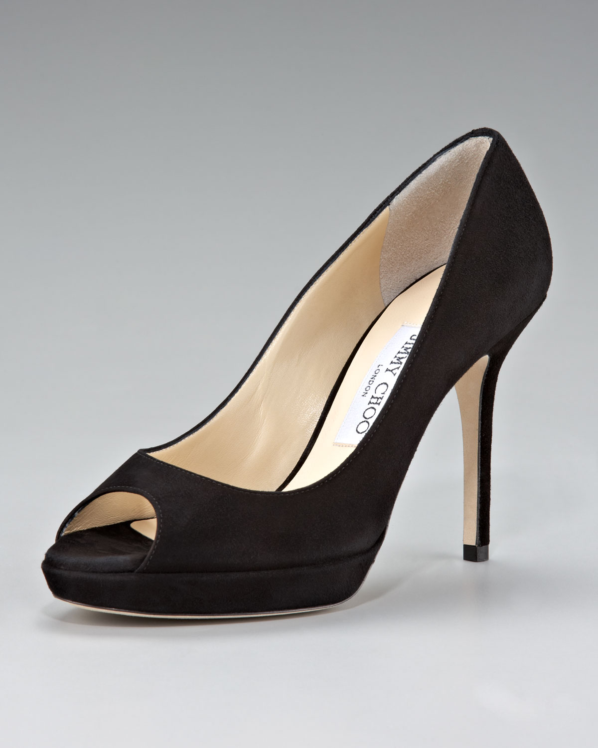 Jimmy choo Luna Suede Peeptoe Platform Pump in Black | Lyst