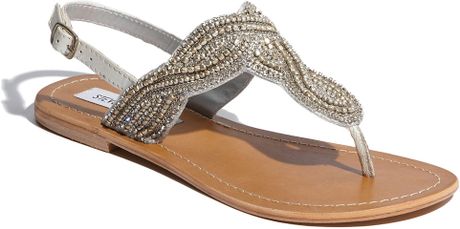 Steve Madden Shiekk Rhinestone Twist Flat Sandals in Gray (pewter) | Lyst