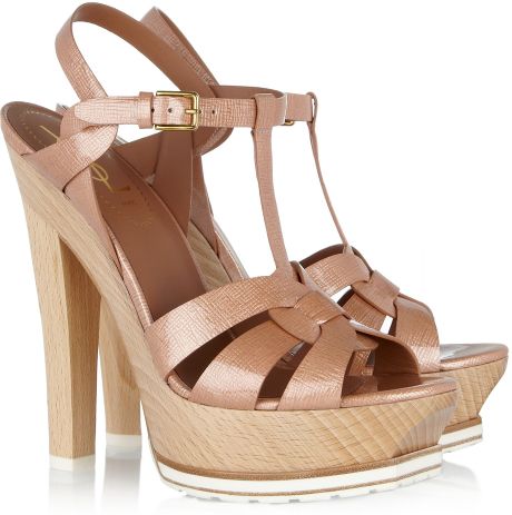 Saint Laurent Tribute Patent-leather and Wood Sandals in Brown (clay ...