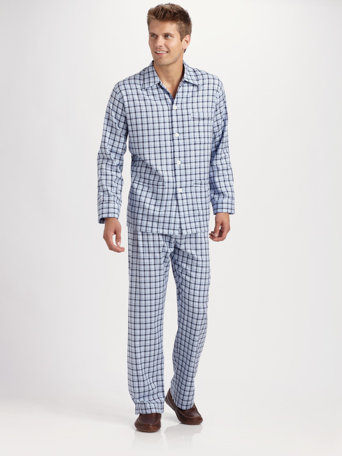 Lyst - Derek Rose Plaid Cotton Pajamas in Blue for Men