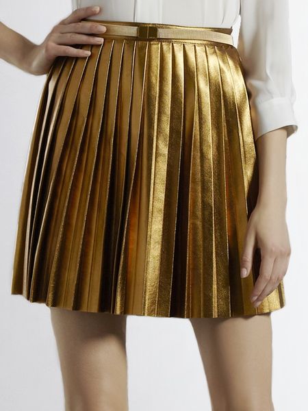 Gucci Pleated Leather Skirt in Gold (bronze) | Lyst