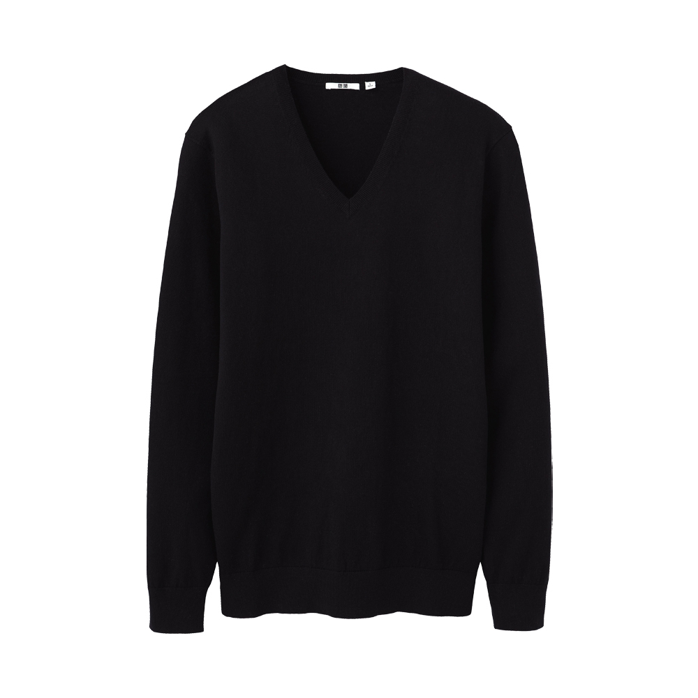 Uniqlo Men Cotton Cashmere V Neck Sweater in Black for Men | Lyst