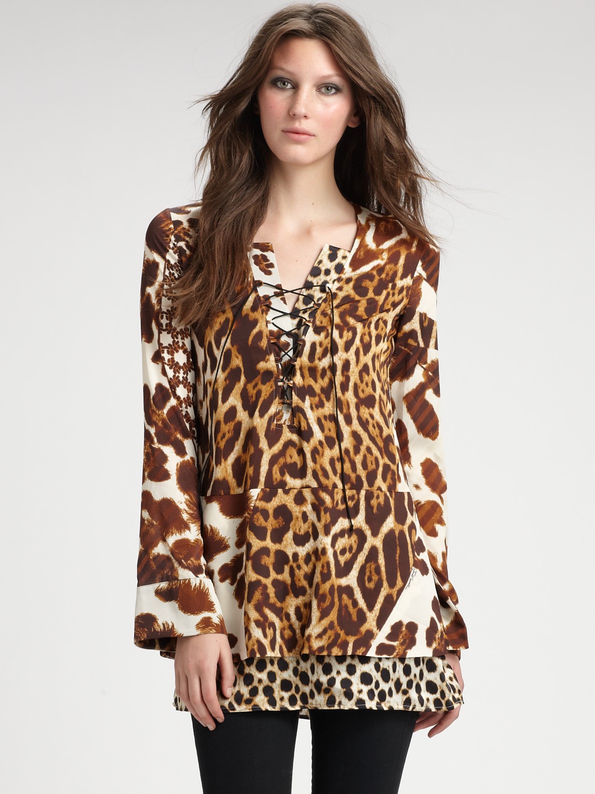 Just Cavalli Leopard-print Patchwork Tunic in Animal (leopard) | Lyst