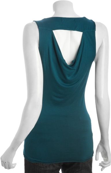 Rebecca Beeson Teal Jersey Cowl Neck Cutout Back Sleeveless Top in Blue ...