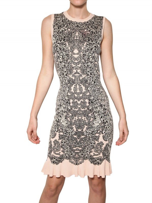 Alexander Mcqueen Viscose Silk Jacquard Knit Dress In Black Lyst