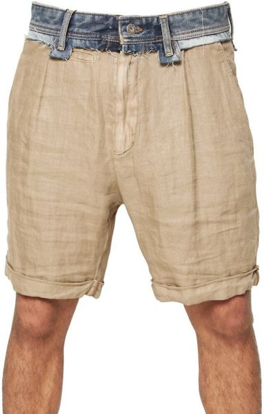 D&g Denim Waist & Linen Shorts in Beige for Men | Lyst