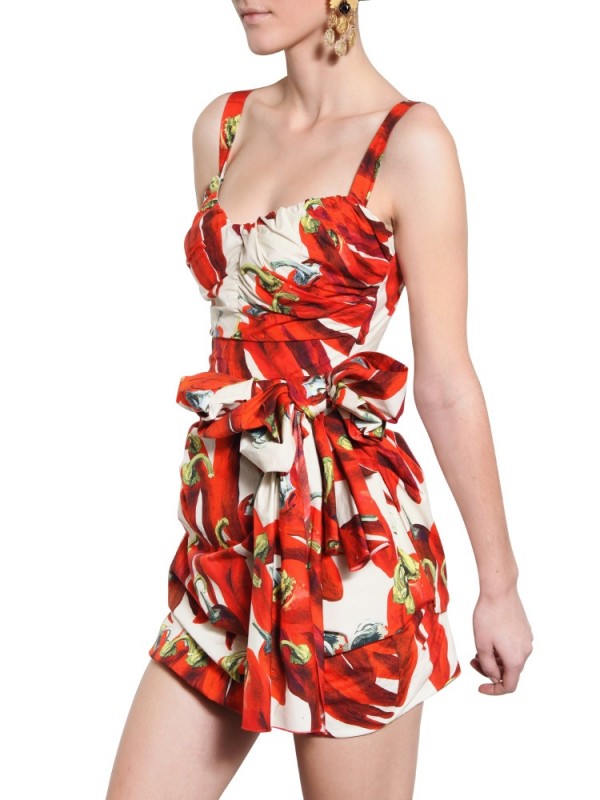 Dolce & gabbana Hot Pepper Print Cotton Poplin Dress | Lyst