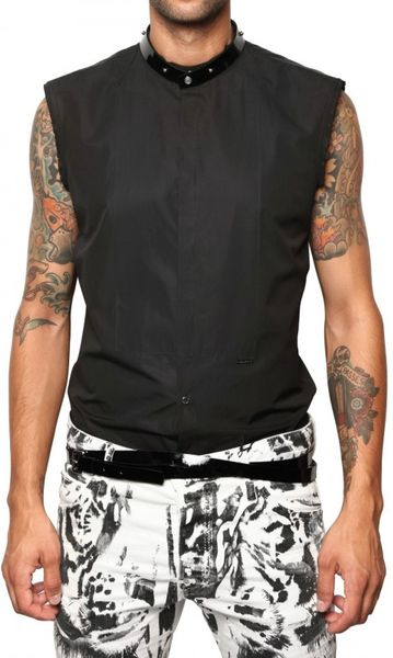 Dsquared² Patent Collar Sleeveless Shirt in Black for Men | Lyst