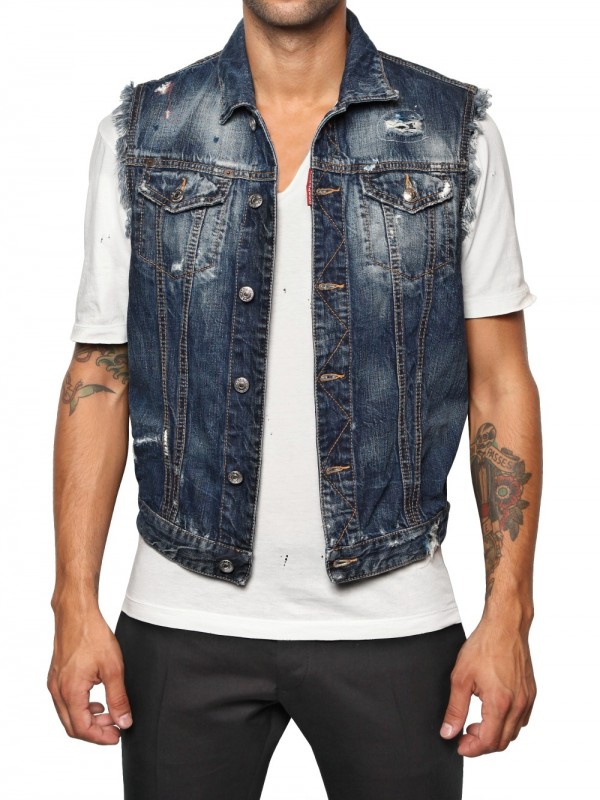 Lyst - DSquared² Denim and Leather Eagle Patch Vest in Blue for Men