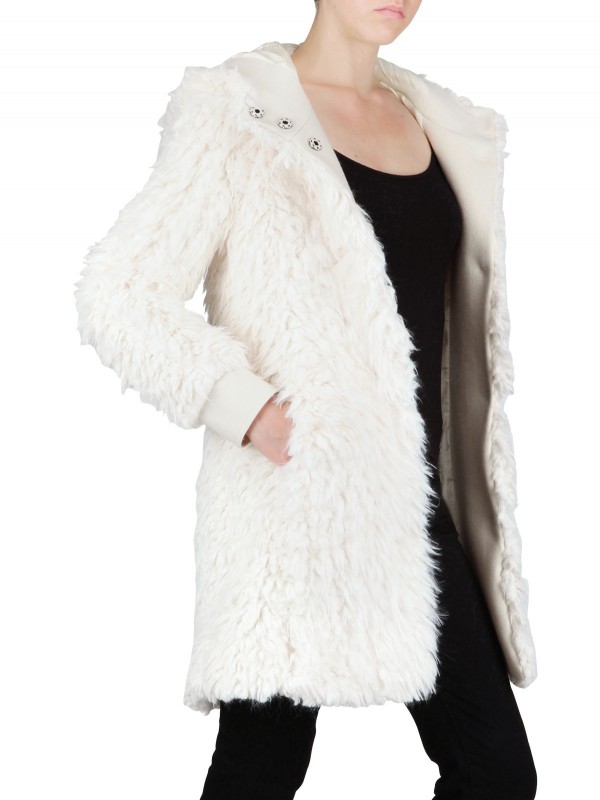 women's white coat with fur hood
