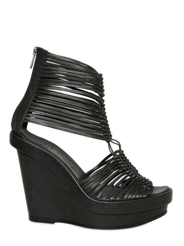 Ann Demeulemeester 120mm Leather Multi String Sandal Wedges in Black | Lyst