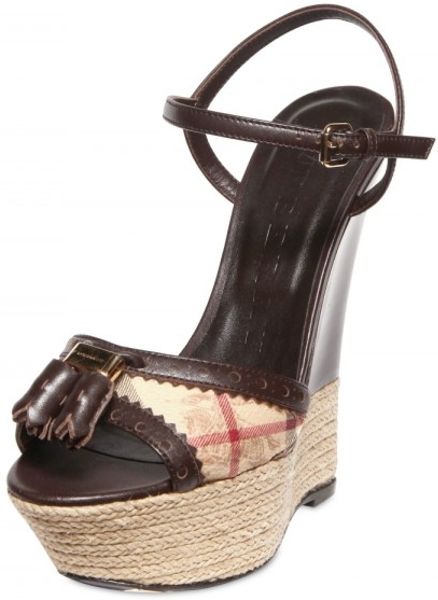 Burberry 150mm Sandal Wedges in Brown (chocolate) | Lyst