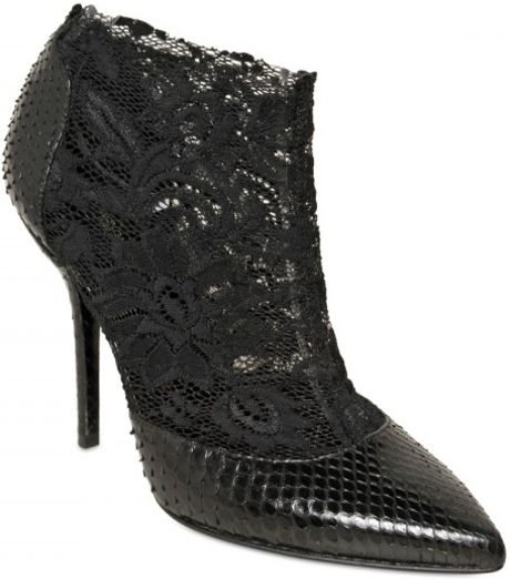 Dolce & Gabbana 110mm Python & Lace Pointy Low Boots in Black | Lyst