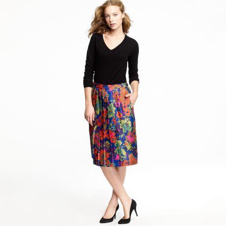 J.crew Pleated A-line Skirt in Ashbury Floral in Blue (bright blue) | Lyst