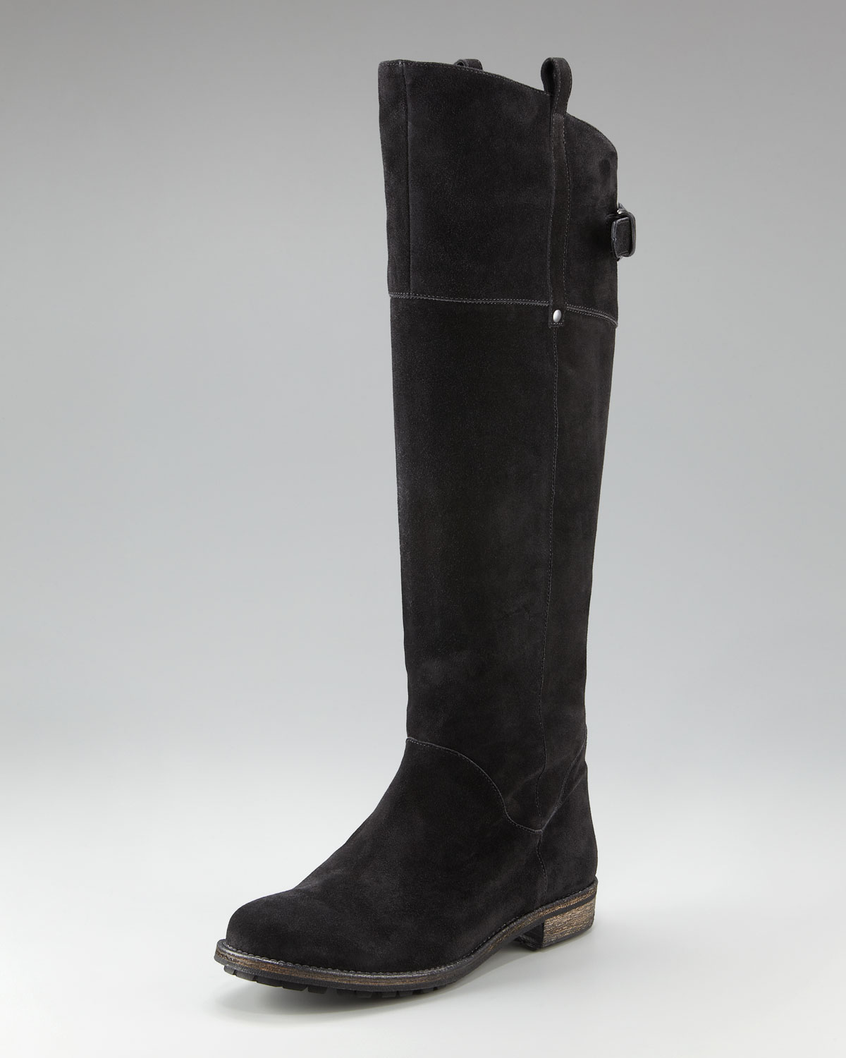 black suede boots flat knee high
