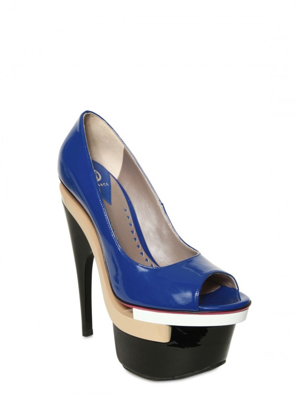 Versace 160mm Patent Open Toe Pumps in Blue | Lyst