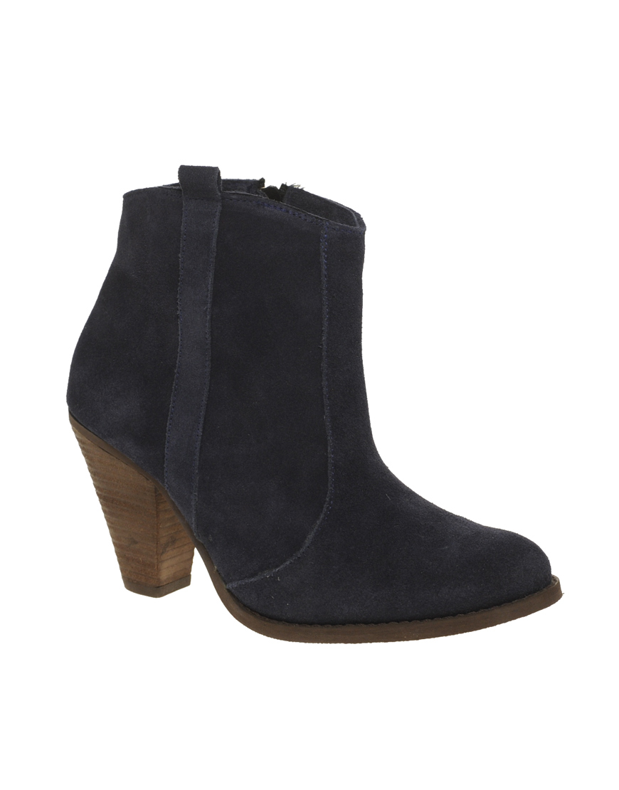 Asos Asos Aggie Suede Western Ankle Boots in Blue (navy) | Lyst