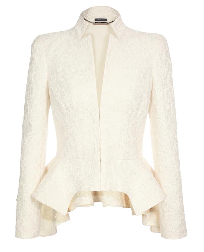 Alexander Mcqueen Silk-cotton Jacquard Peplum Jacket in White | Lyst