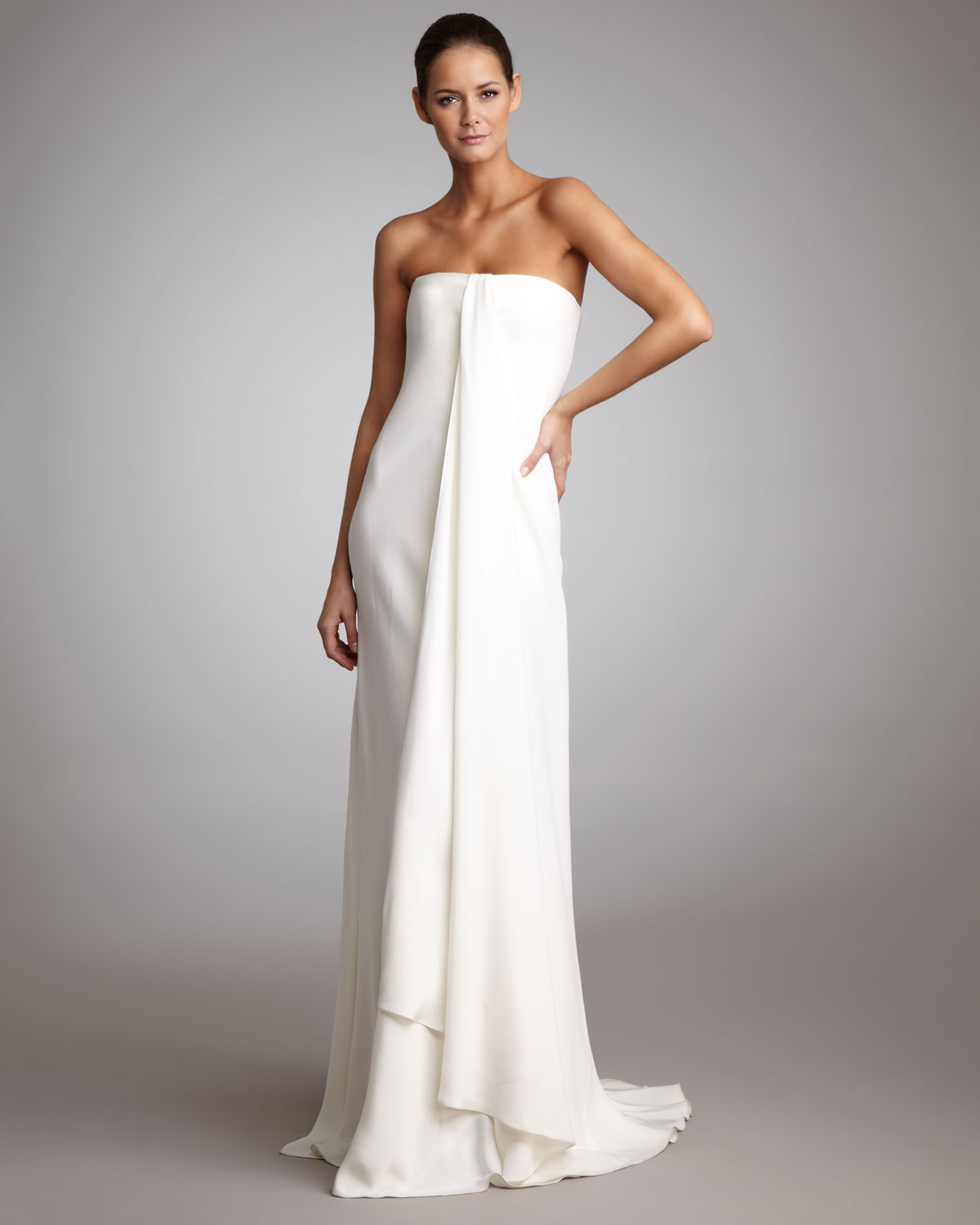 Ralph lauren Strapless Draped Gown in White | Lyst