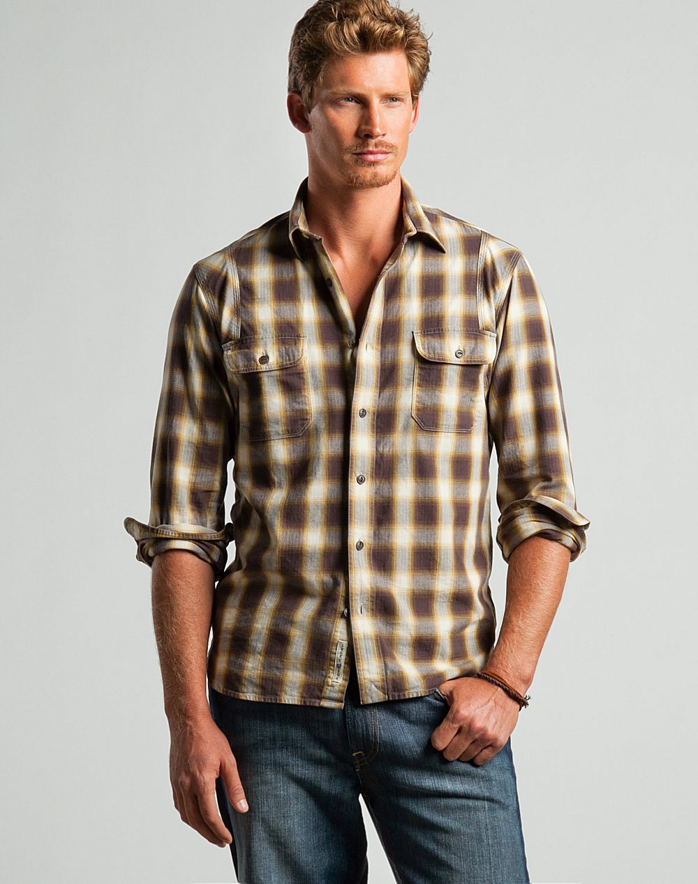 Lucky Brand Lone Plaid Workwear Shirt in Brown for Men (brn/yllw) | Lyst