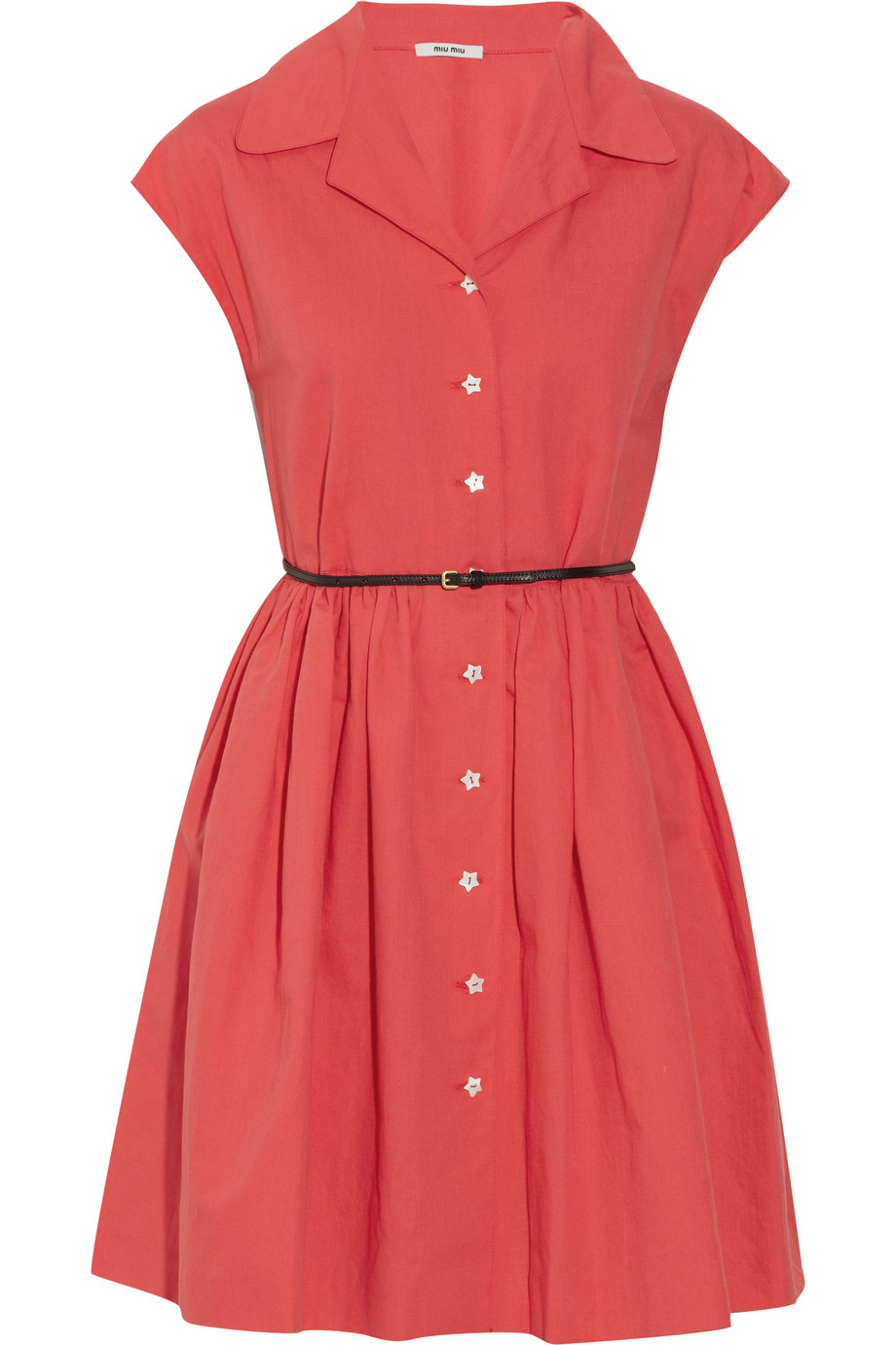 Miu Miu Belted Cotton And Linen-Blend Shirt Dress in Red (coral) | Lyst