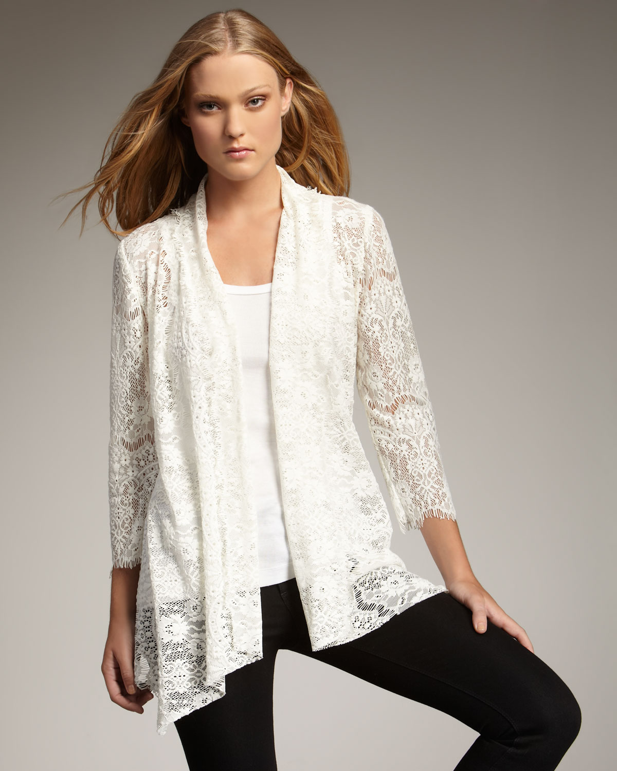 Royal underground Open Lace Cardigan in White | Lyst