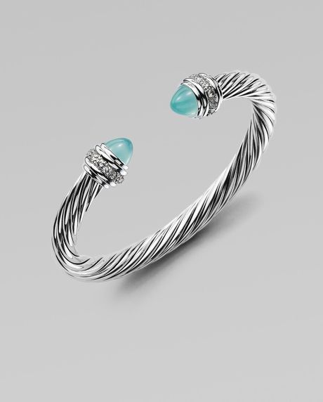 David Yurman Diamond Accented Aqua Chalcedony Cable Cuff Bracelet in ...