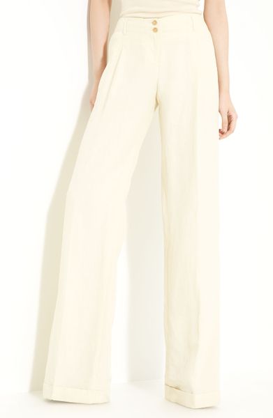 Michael Kors Wide Leg Silk & Linen Pants in Beige (ivory) | Lyst