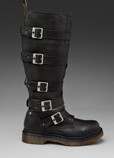 Dr. Martens Phina Tall Strap Boot in Black | Lyst