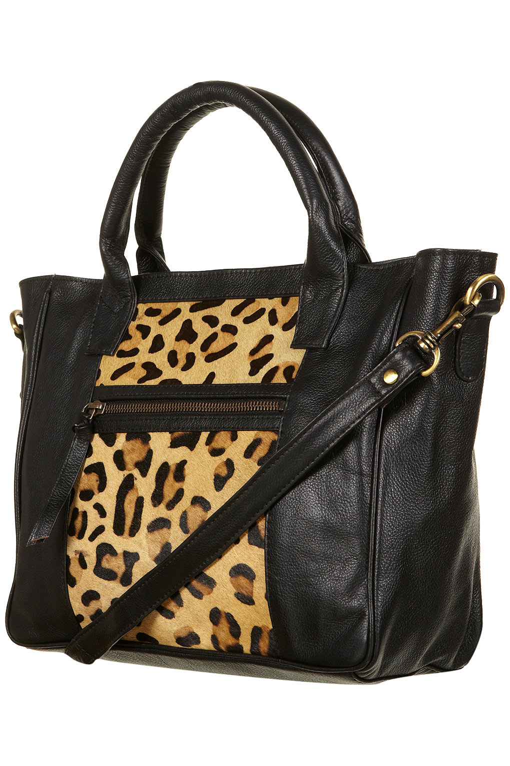 Topshop Leopard Print Leather Holdall in Black | Lyst