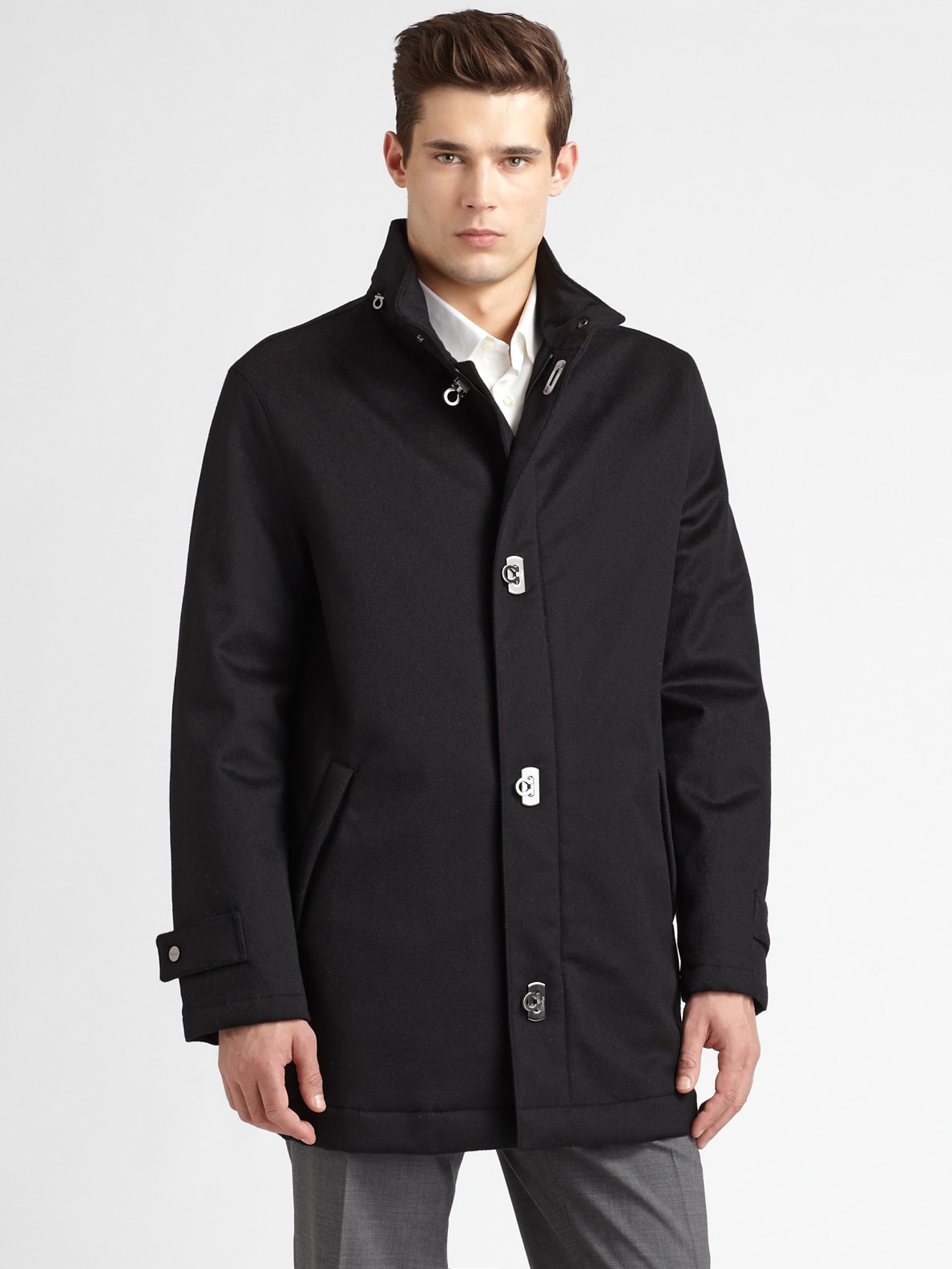 Ferragamo Wool/cashmere Car Coat in Black for Men | Lyst