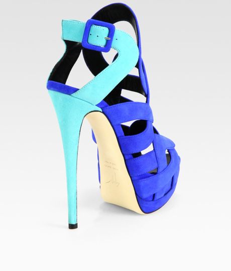 Giuseppe Zanotti Suede Colorblock Platform Sandals in Blue (teal) | Lyst