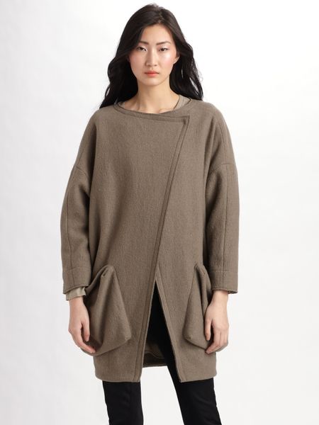 Jnby Wool Knit Coat in Brown (taupe) | Lyst