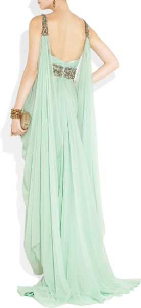 Marchesa Crystal-embellished Silk-chiffon Gown in Green (aqua) | Lyst