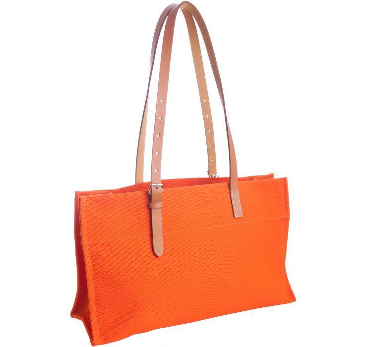 Hermes Orange Canvas Leather Handle Tote Bag in Orange | Lyst