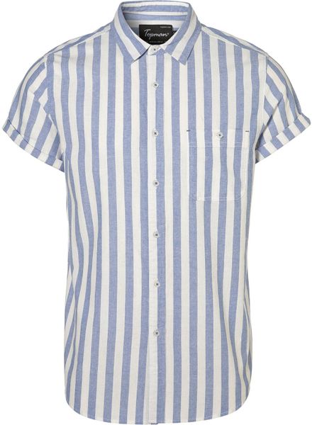 Topman Blue Wide Stripe Oxford Shirt in Blue for Men | Lyst