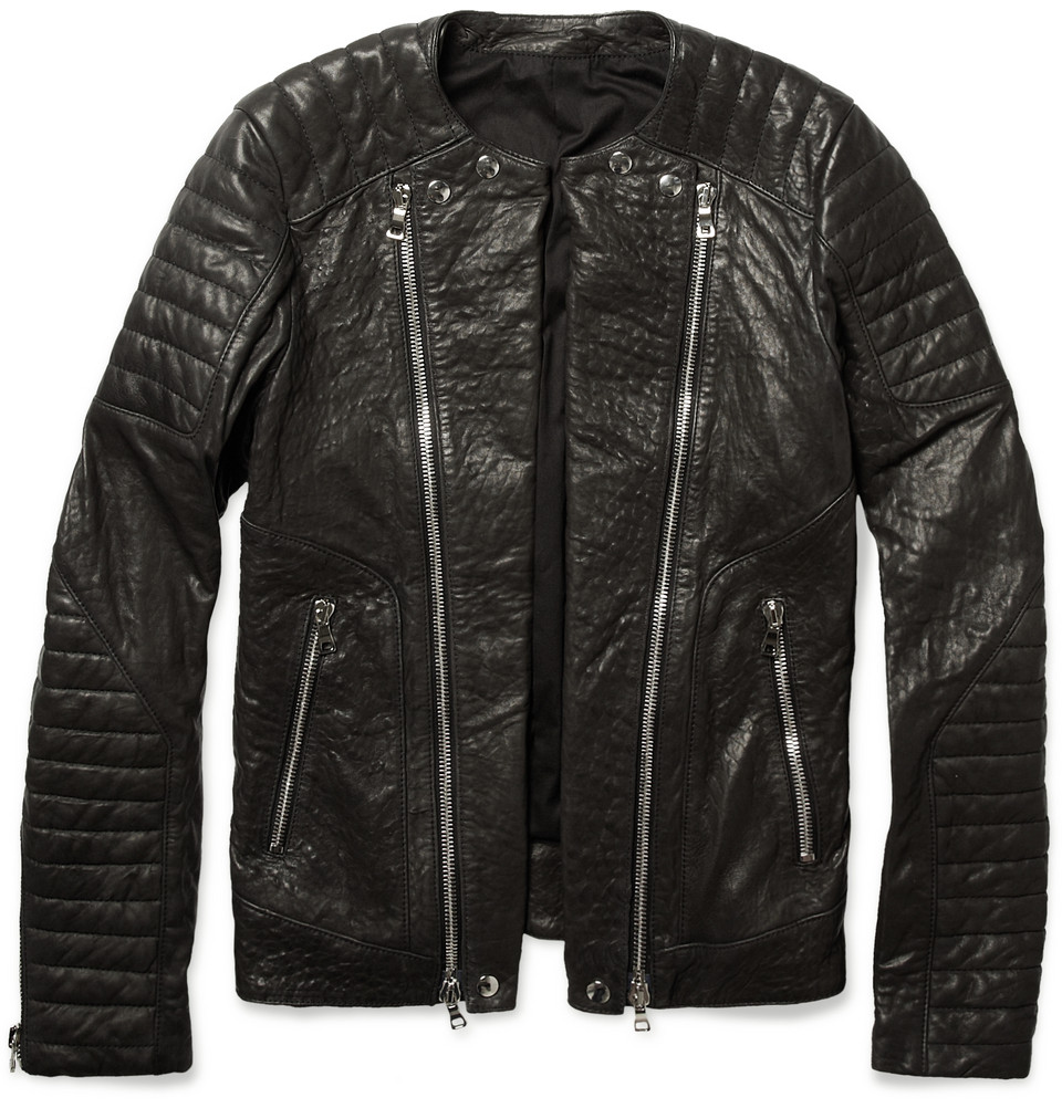 Balmain Goatskin Biker Leather Jacket in Black for Men | Lyst
