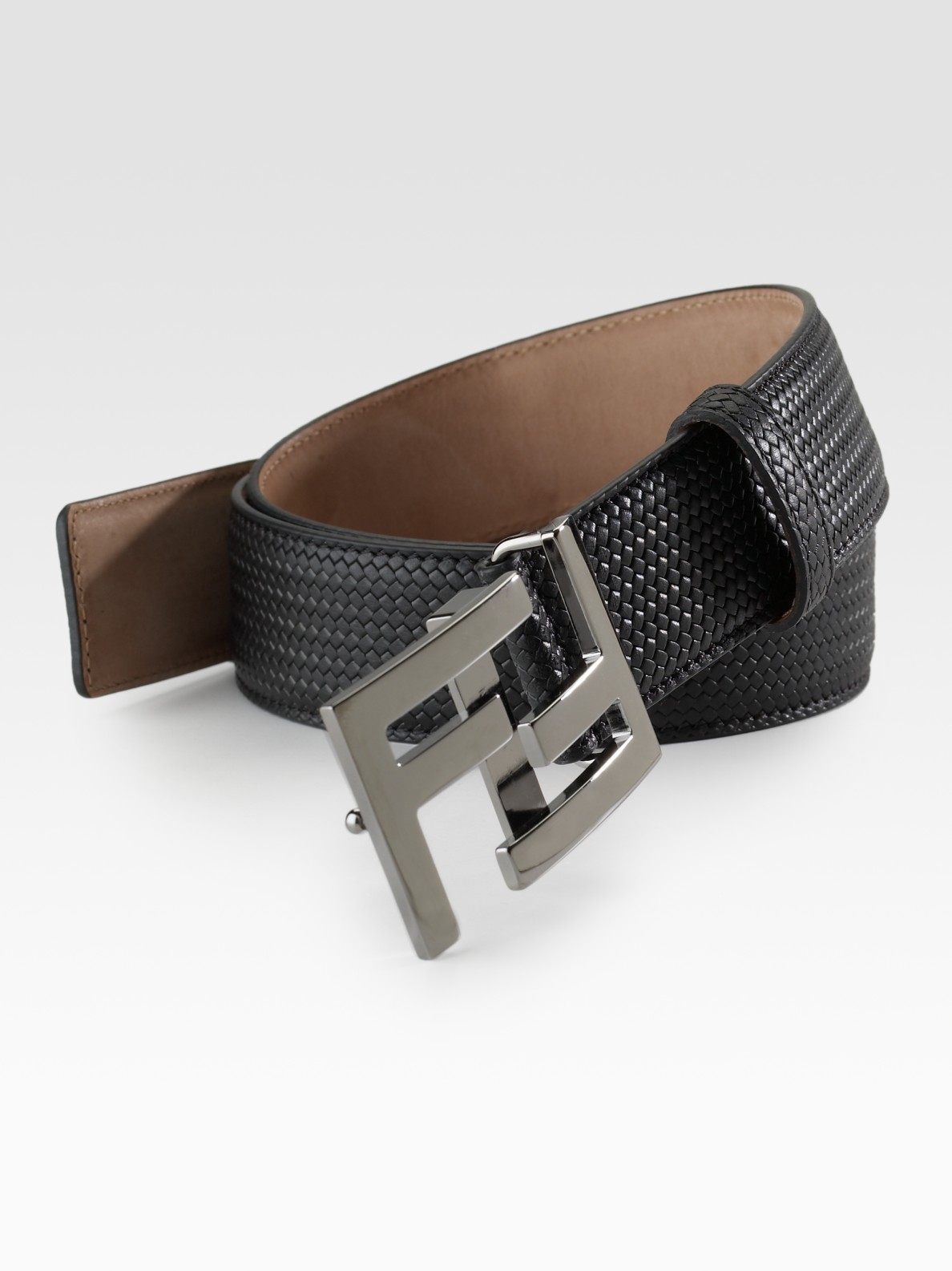 Lyst Fendi Minitreccia Leather Belt in Black for Men