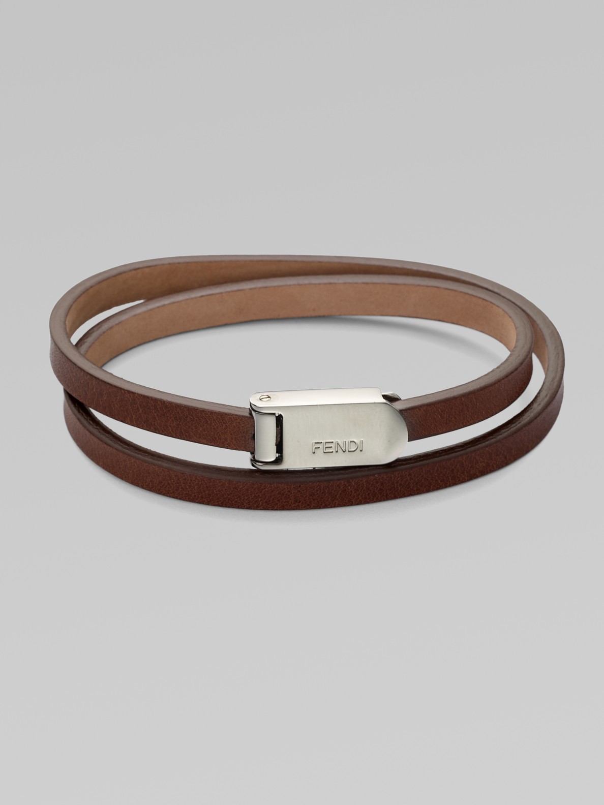 Lyst Fendi Wrap Around Leather Bracelet In Brown For Men Gallery