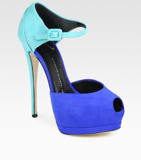 Giuseppe Zanotti Suede Colorblock Platform Sandals in Blue | Lyst