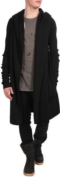 Rick Owens Long Knit Cardigan Coat in Black for Men